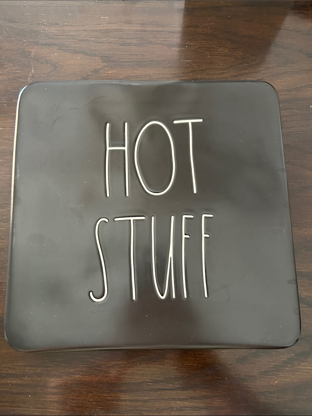 Rae Dunn Black 'HOT STUFF' Ceramic Trivet / Decorative Tile